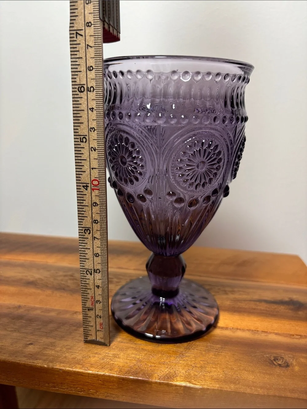 Godinger vintage pattern footed goblet medallion design amethyst purple glass